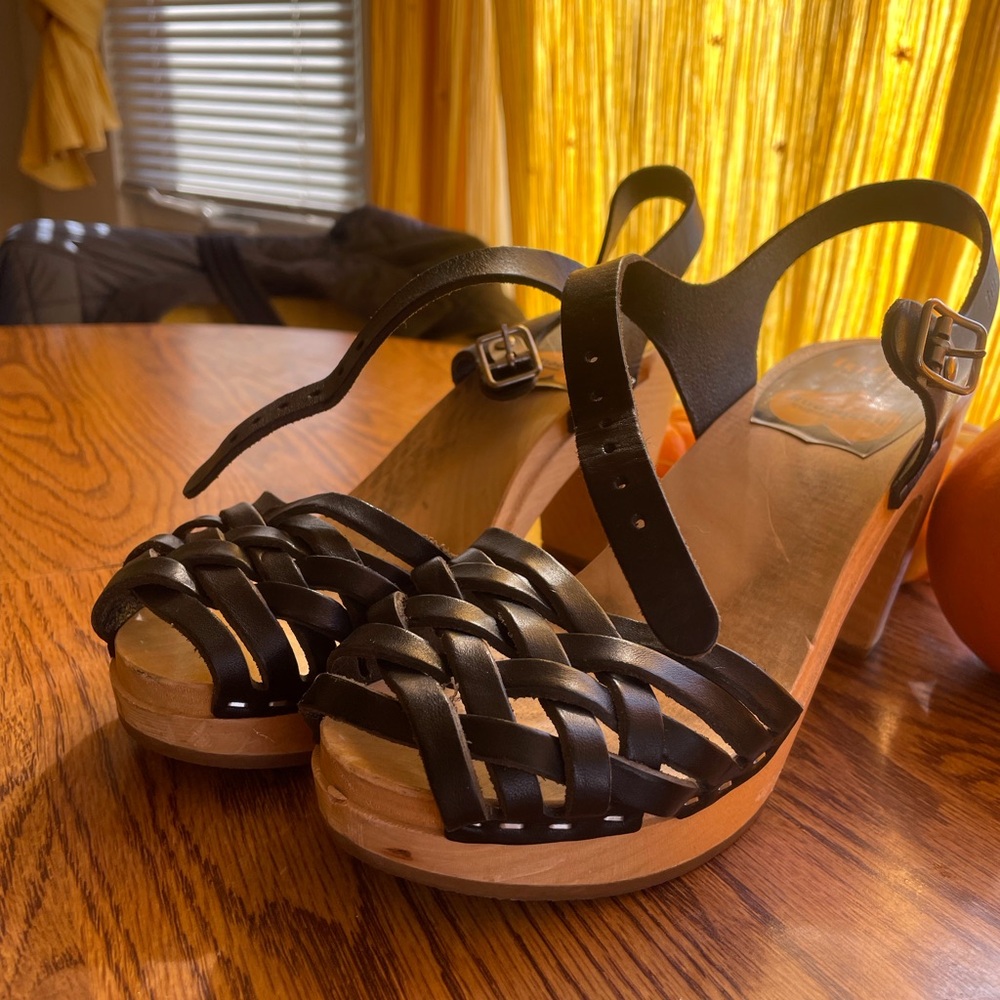Swedish Hasbeens Braided Sky High Clogs